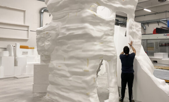 Assembly of a polystyrene framework machined with Belotti FLA 5032 5-axis machining center