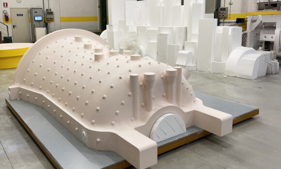 Assembly of a polystyrene scenic framework machined with Belotti FLA 5032 5-axis machining center