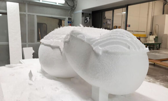 Milling process on large polystyrene piece with Belotti FLA 5032 CNC center