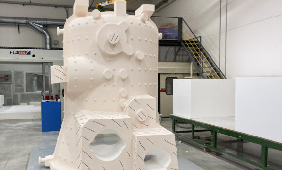 Polystyrene scenic framework machined with Belotti FLA 5032 5-axis machining center